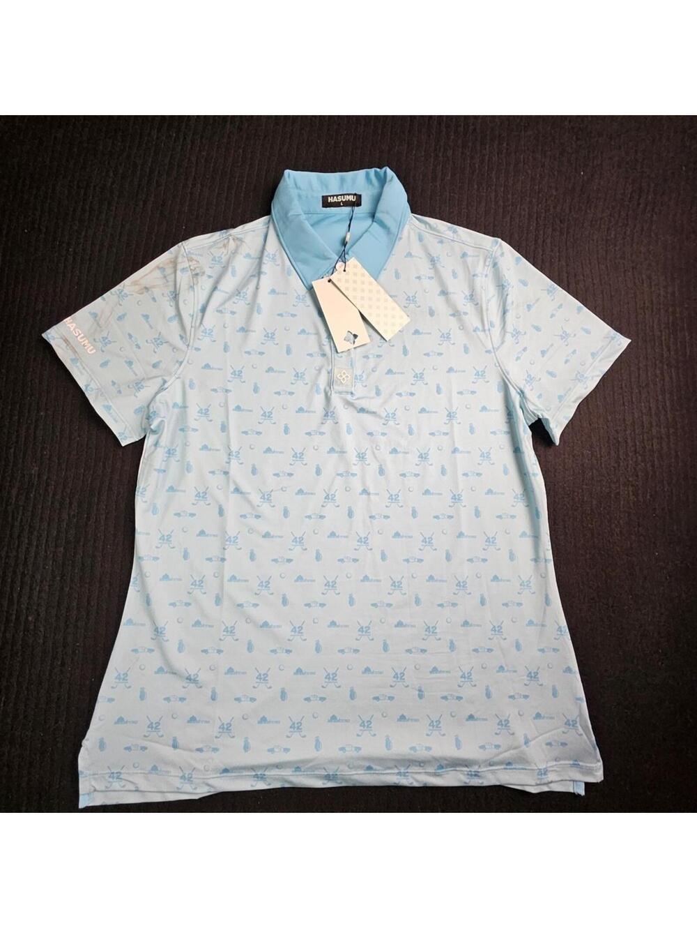 HASUMU 42 Foundation Golf Polo Shirt Mens  Large Blue Short Sleeve NWT Rare
